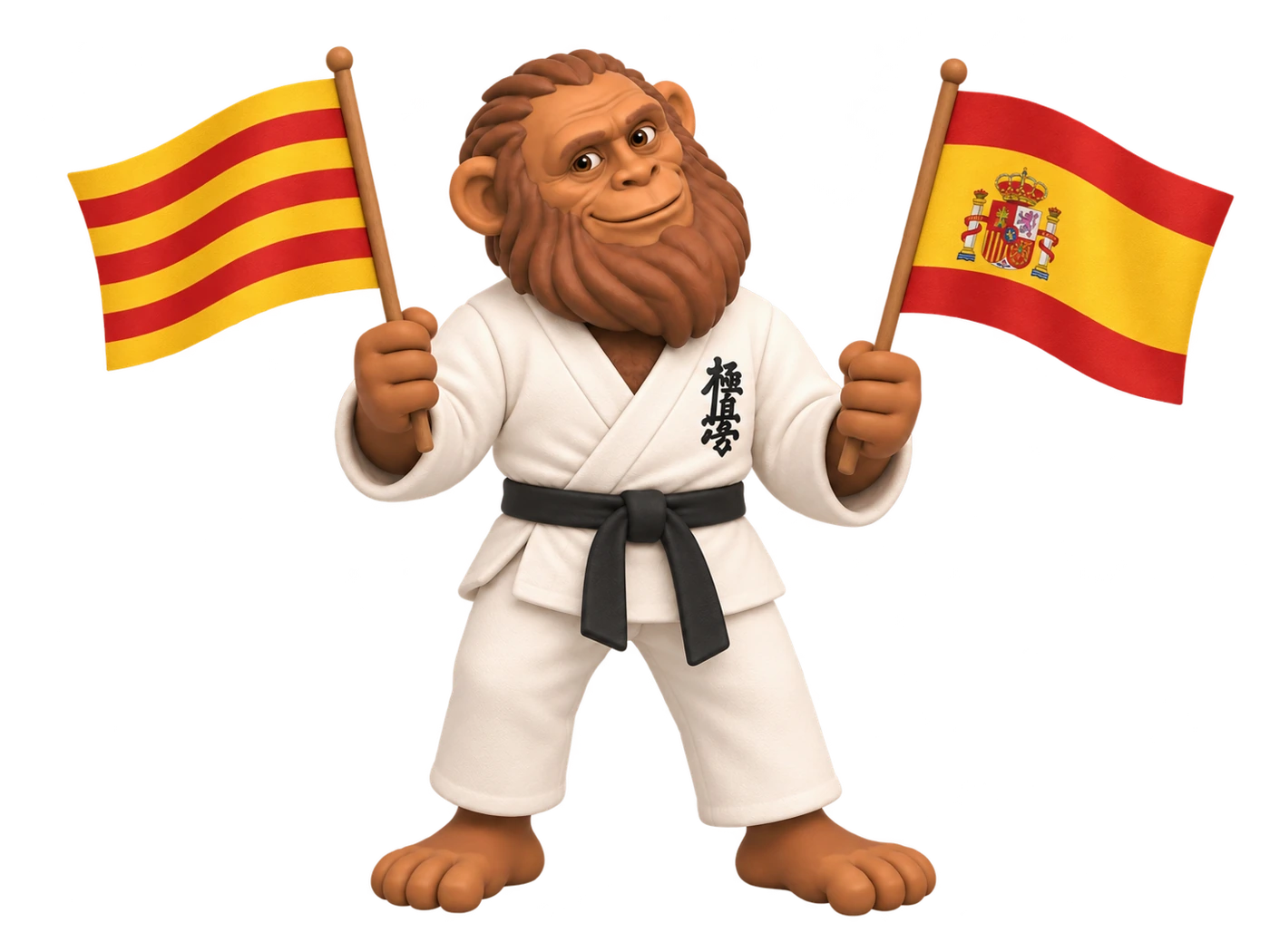 Sensei Mico con las banderas catalana y española