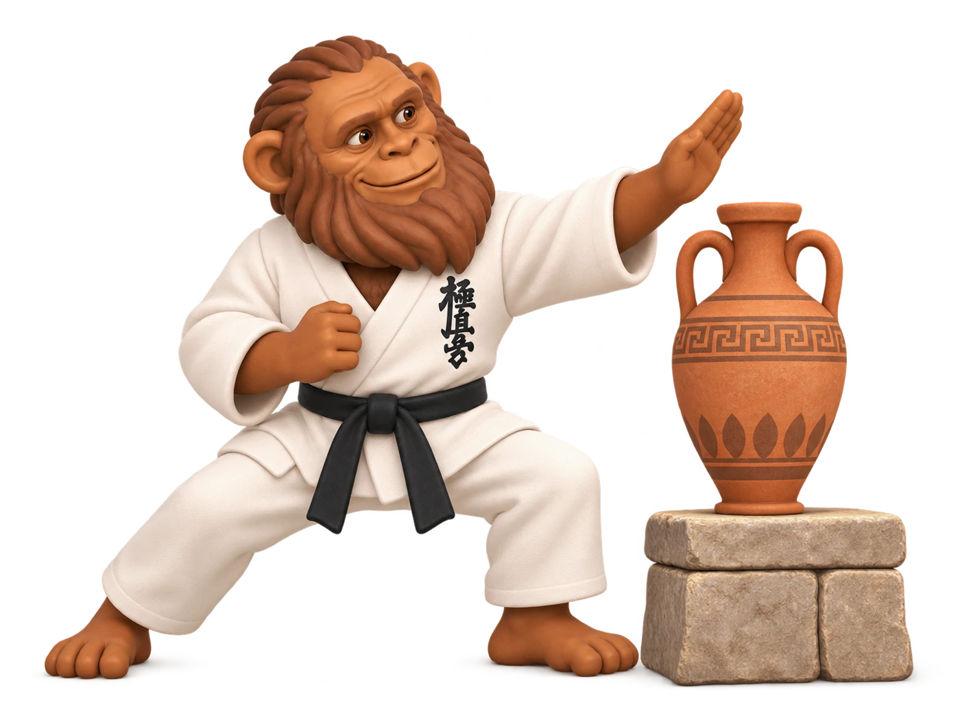 Sensei Mico a punto de dar un shuto a un ánfora romana